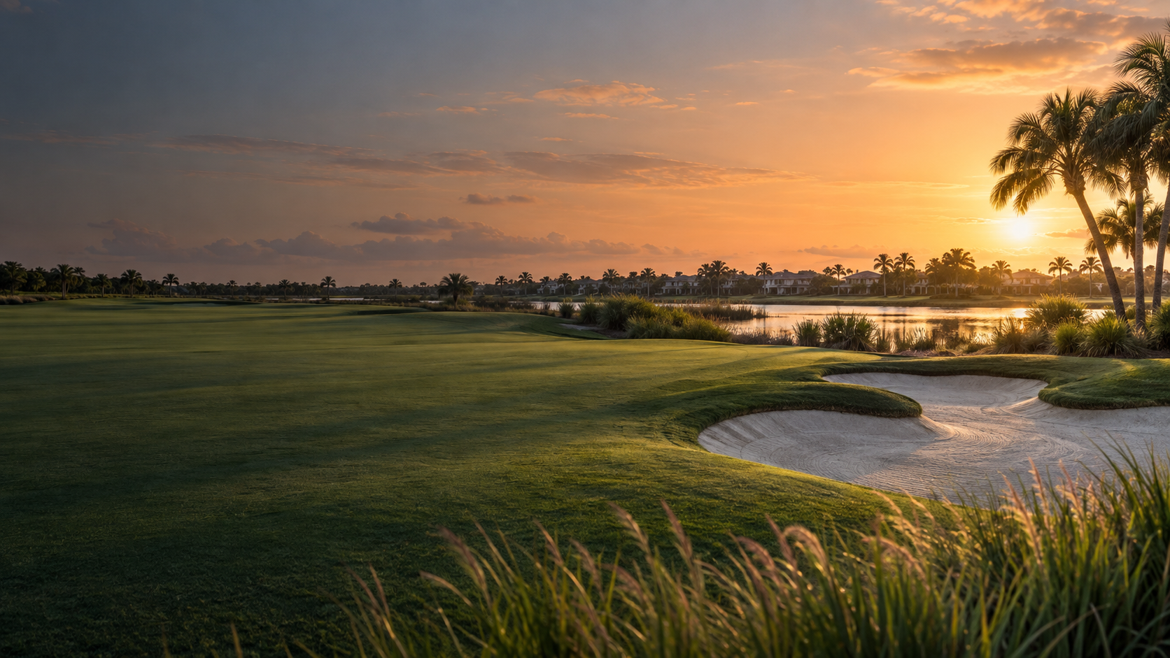 Illustrative South Florida golf fairway at sunrise